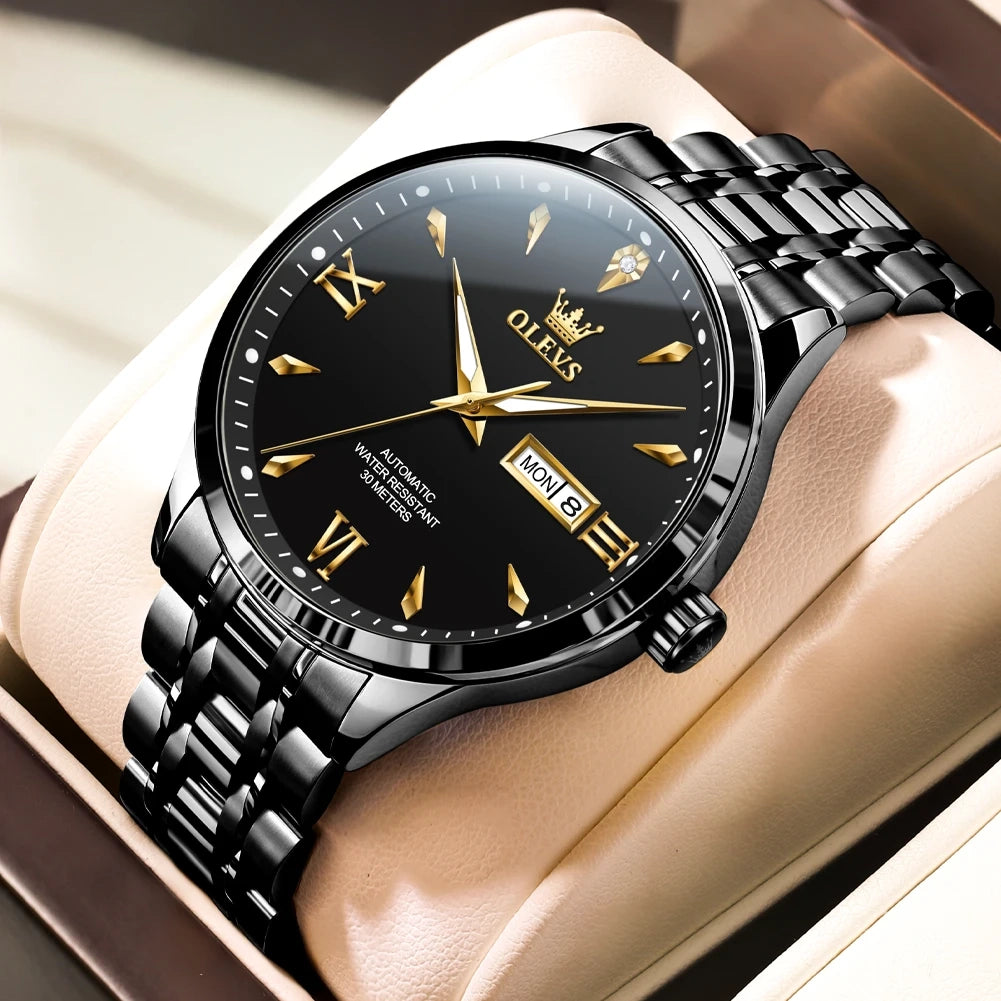 Men’s Automatic Mechanical Watch 40mm Luminous Dual Calendar Hardlex Water Resistant