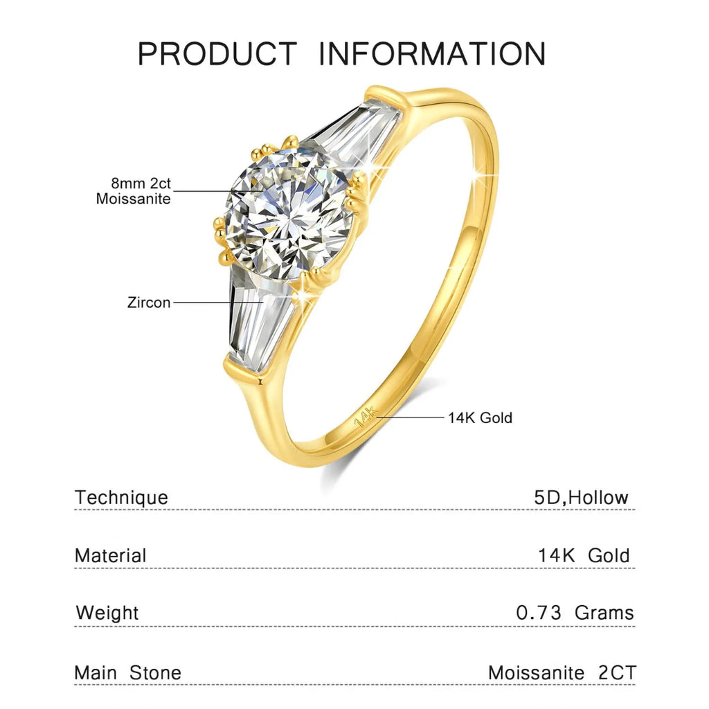 Szjinao 9mm Moissanite Ring – Real 14K Gold, D Color Brilliant Cut Wedding Band for Women