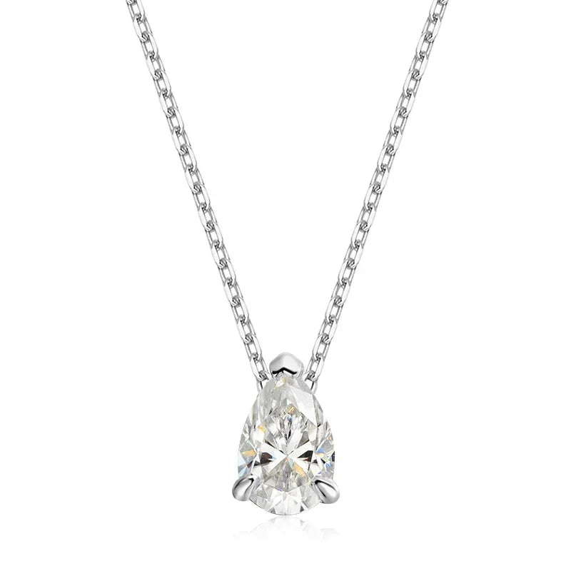 Smyoue Pear Cut D VVS1 Moissanite Necklace – 18K White Gold Plated Sterling Silver Pendant