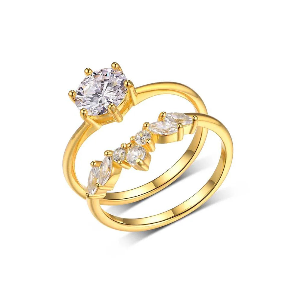 Sterling Silver Moissanite Ring Set D Color Round Cut Diamond Alternative for Women Jewelry