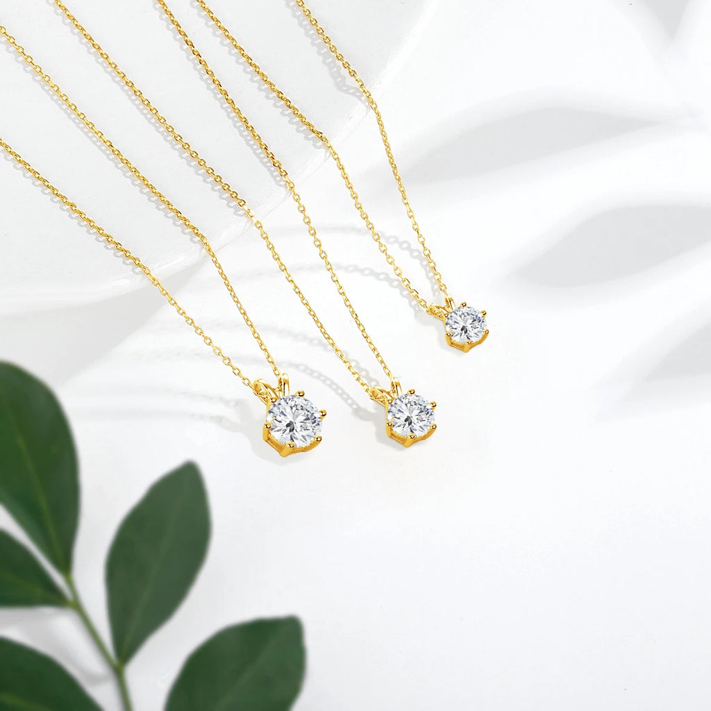 Aurora Goldsmiths Round Cut 14K Gold Moissanite Pendant Necklace – 1ct-3ct Solitaire for Women