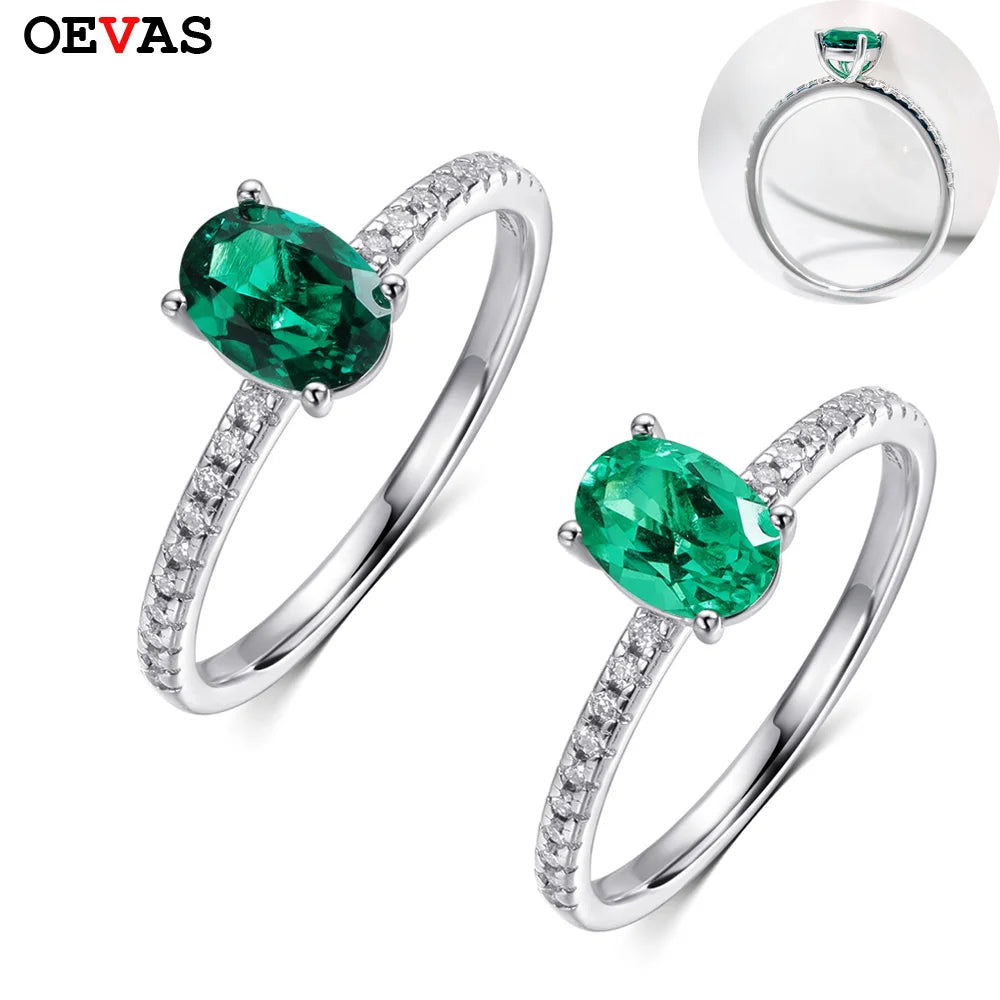 OEVAS 1ct Oval Lab-Grown Colombian Emerald Ring – Moissanite Accents, 925 Sterling Silver
