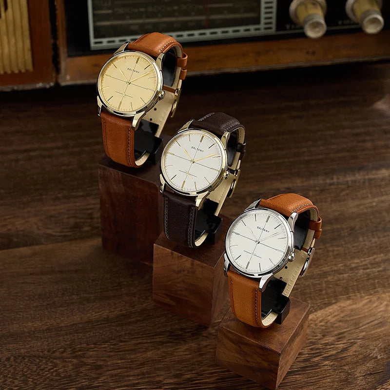 BALTANY Retro Mechanical Dress Watch for Men | Leather Strap with Waterproof Sapphire Crystal
