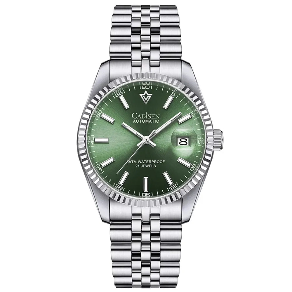 CADISEN Luxury Mechanical Watch for Men – Sapphire Crystal, Stainless Steel Bracelet, 50M Water Resistance
