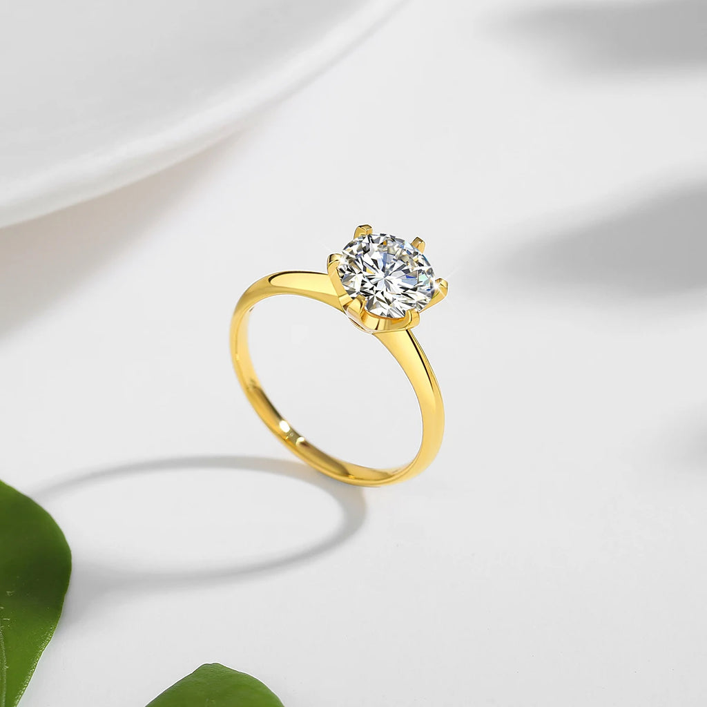 18K Gold Moissanite Engagement Ring Women 1 to 2 Carat Round Cut Diamond Wedding Jewelry