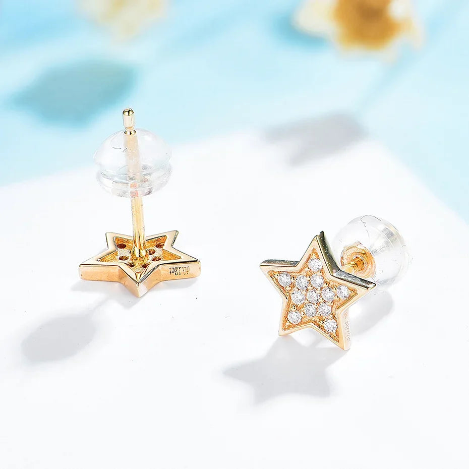 Kuololit Natural Diamond Star Stud Earrings – 10K or 14K Gold Options
