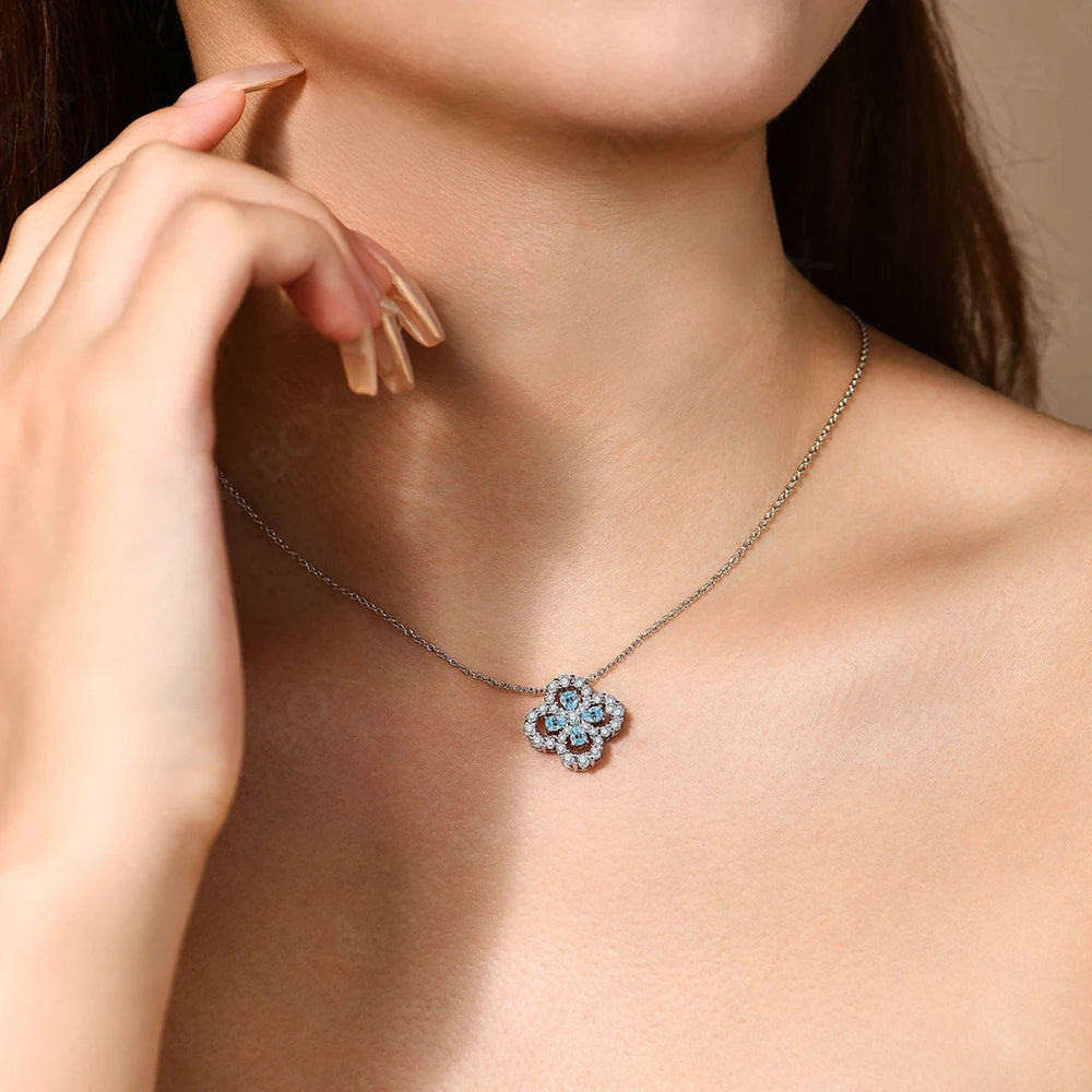 Women’s Moissanite Sterling Silver Clover Pendant Necklace White Gold Luxury Jewelry Gift