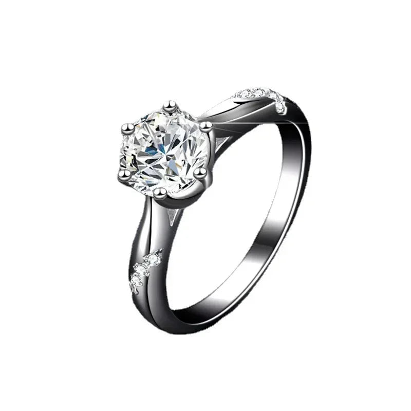 Platinum Moissanite Engagement Ring Six Claw Round Cut Diamond Design for Women Fine Jewelry