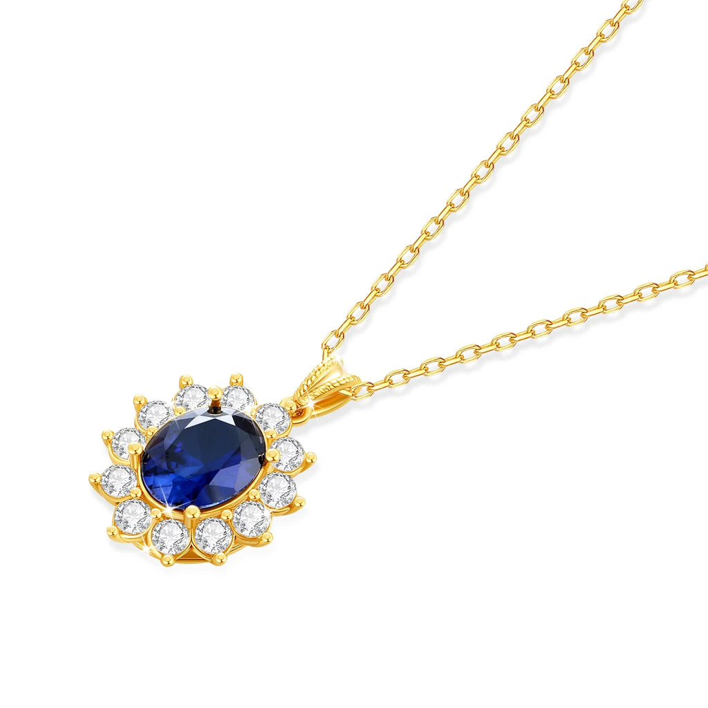 Szjinao Elegant Oval-Cut Synthetic Sapphire Pendant Necklace – 18K Gold Women’s Jewelry