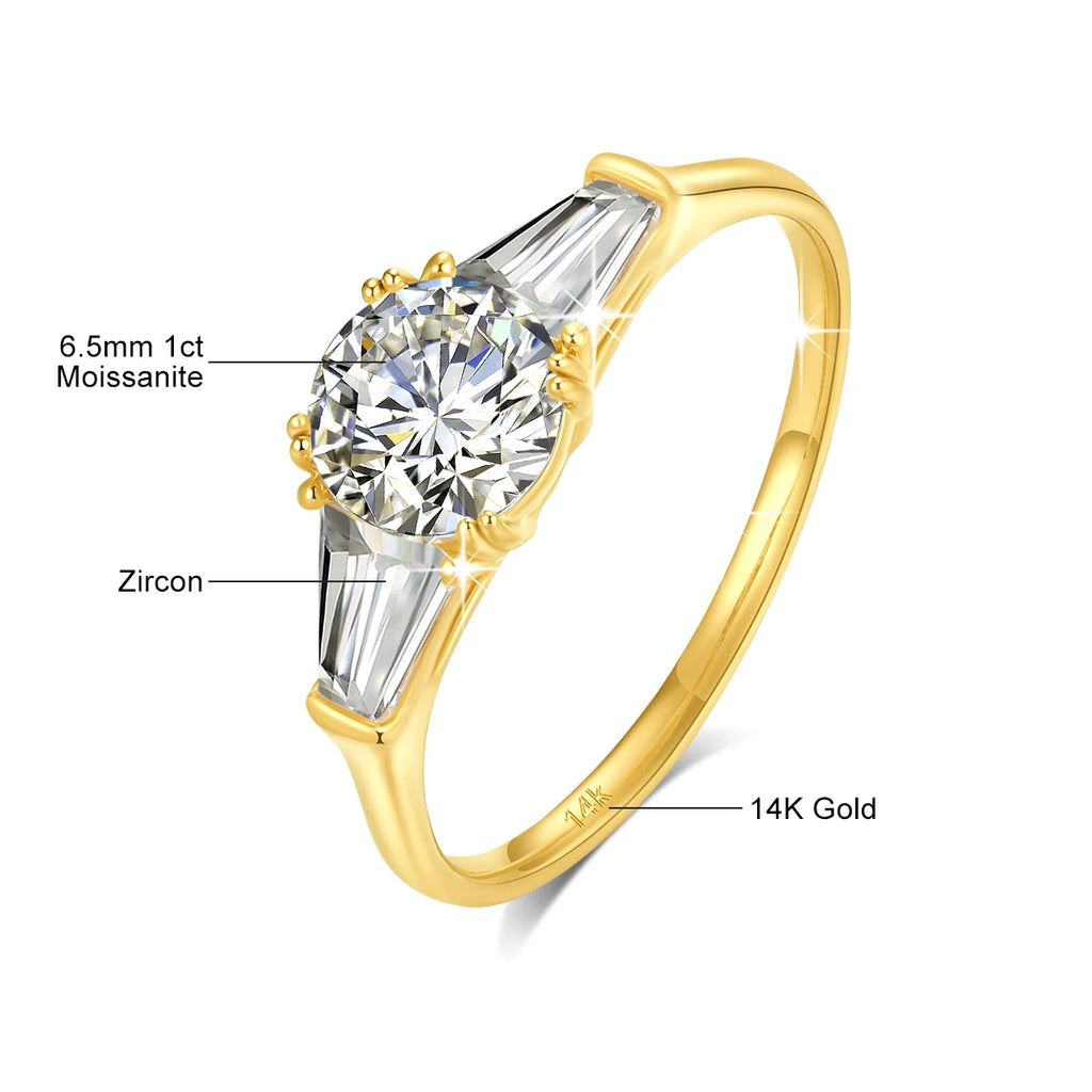 Szjinao 9mm Moissanite Ring – Real 14K Gold, D Color Brilliant Cut Wedding Band for Women