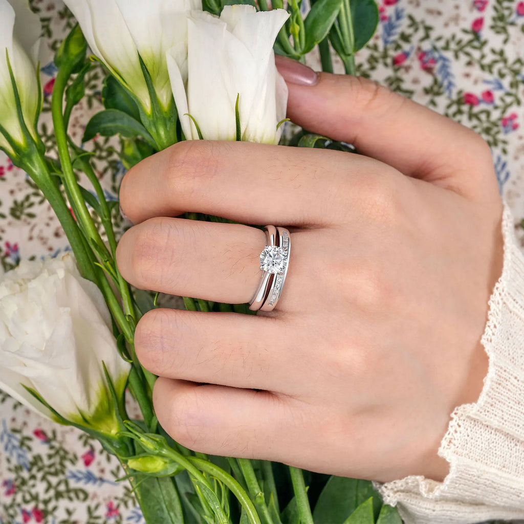 Newshe Solitaire Round Cubic Zirconia Engagement & Wedding Rings – 925 Sterling Silver, White & Yellow Gold Finish