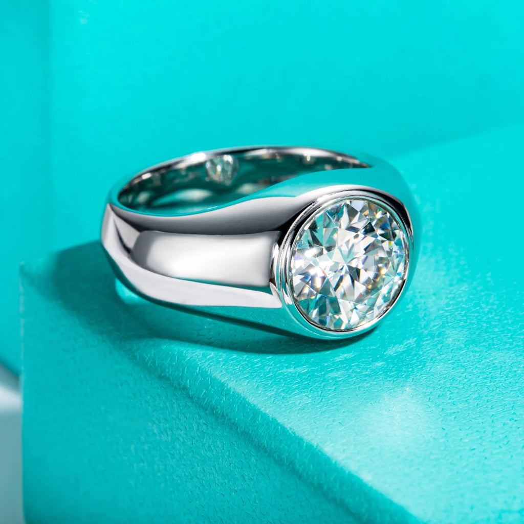 AnuJewel 4ct D Color Moissanite Bezel Engagement Ring – 18K Gold Plated Silver