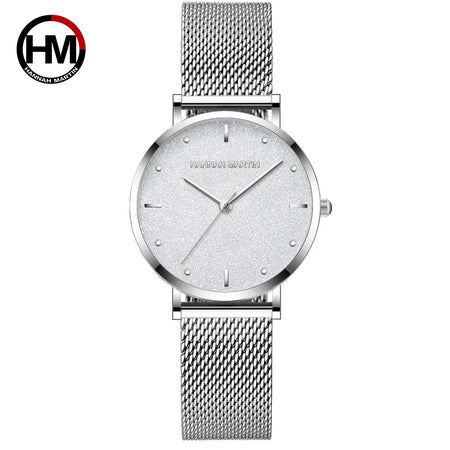 2025 New Women's Luxury Watch Matte Dial Japanese Quartz Movement Stainless Steel Mesh Strap Hannah Martin Brand Original Watch - RoyElite
