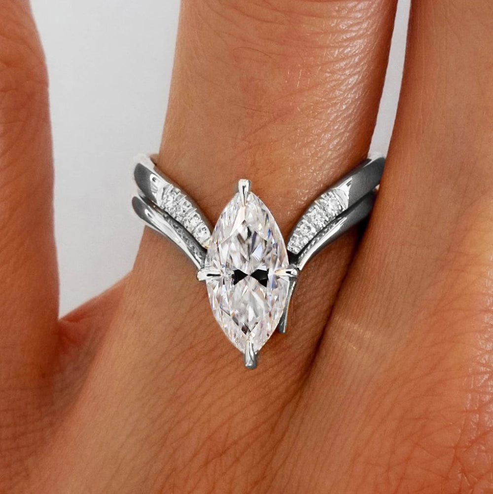 BXINY Marquise Cut Moissanite Solitaire Ring – 925 Silver & 18K Gold Plating Wedding Band