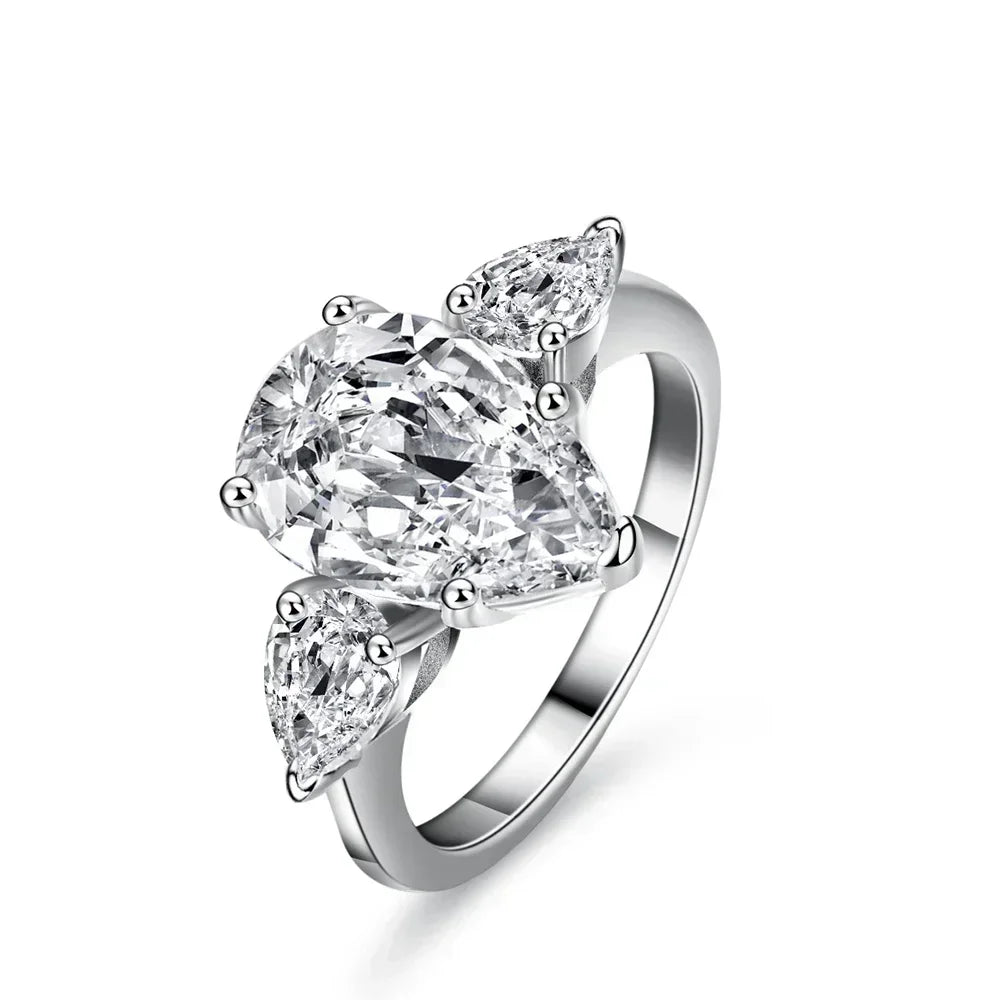 Women’s Moissanite Pear Cut 3-Stone Engagement Ring 925 Sterling Silver Wedding Band