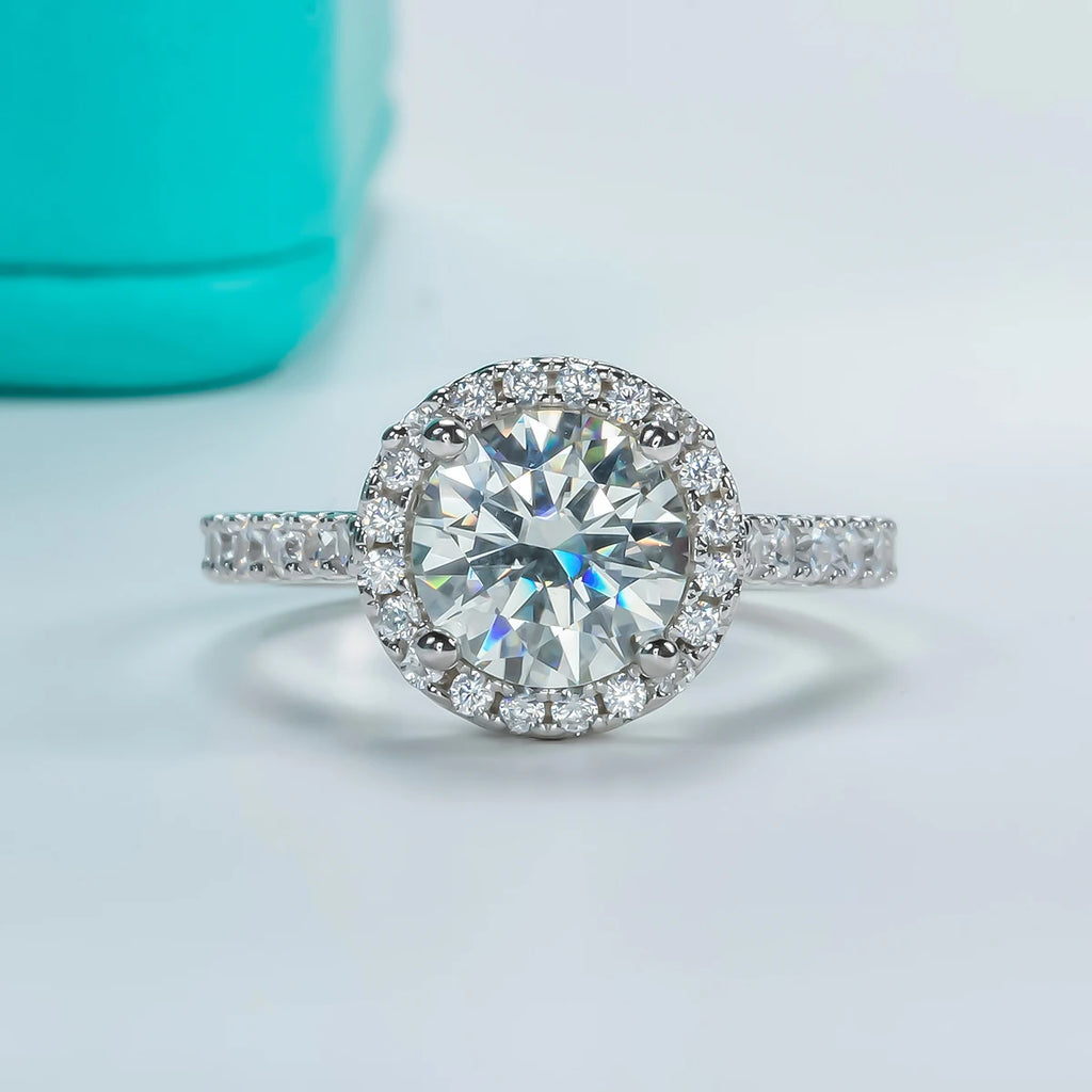 AnuJewel 2ct D Color Moissanite Halo Engagement Ring – 925 Sterling Silver Wedding Band