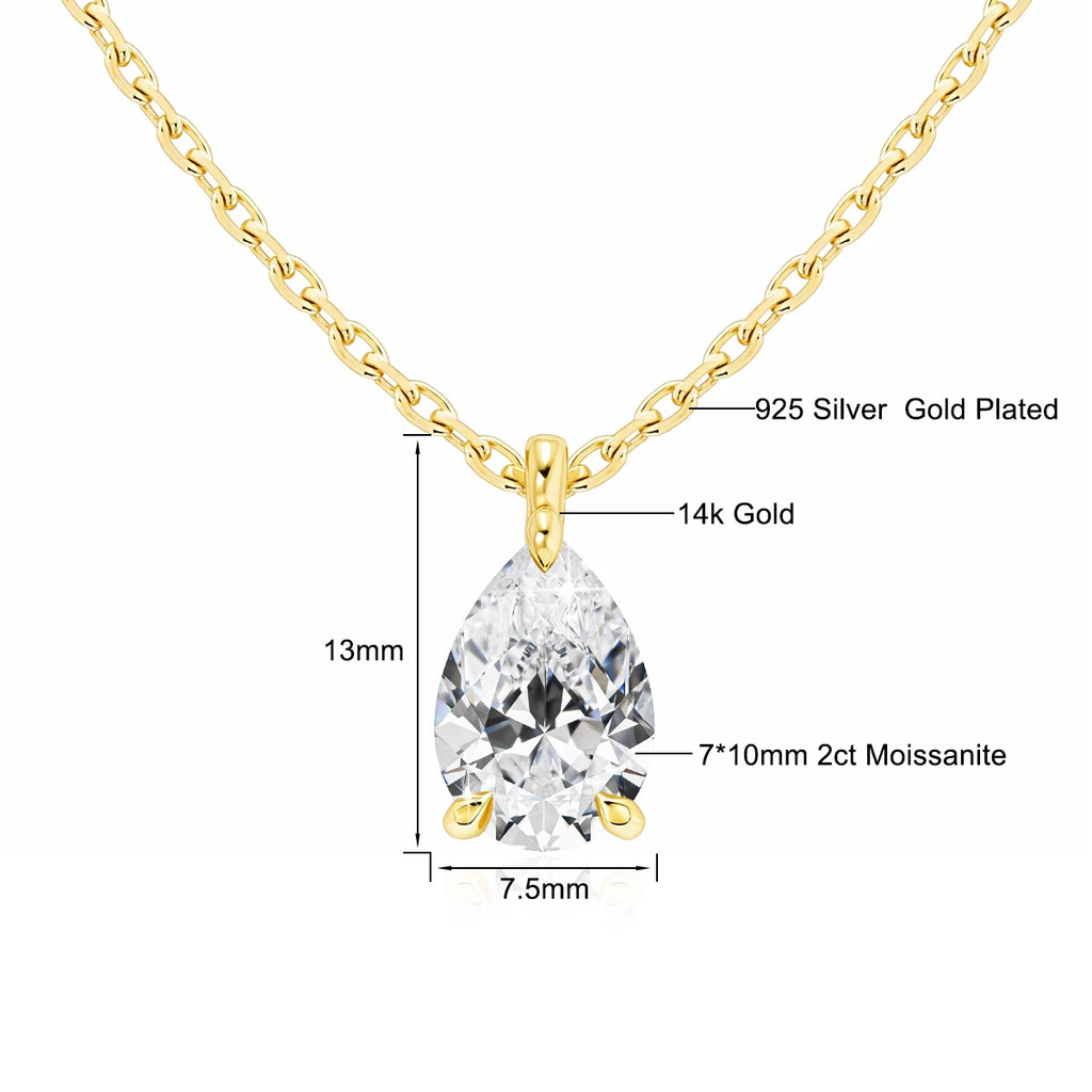 Szjinao Pear Cut 14K Gold Moissanite Necklace – Waterdrop Pendant for Wedding & Party Jewelry