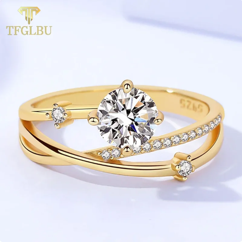 TFGLBU 0.8CT VVS Moissanite Ring – Excellent Cut, Gold-Plated 925 Sterling Silver Band