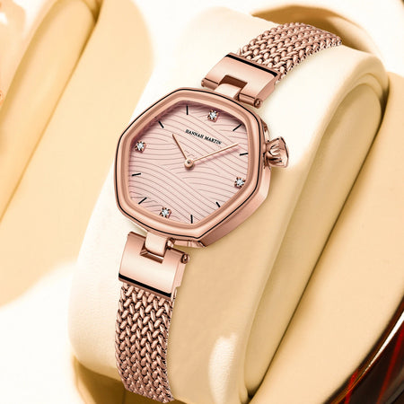 Hannah Martin Top Brand Women Stainless Steel Mesh With White Rose Gold Clock Original Japanese Quartz Movement Luxury Watches - RoyElite