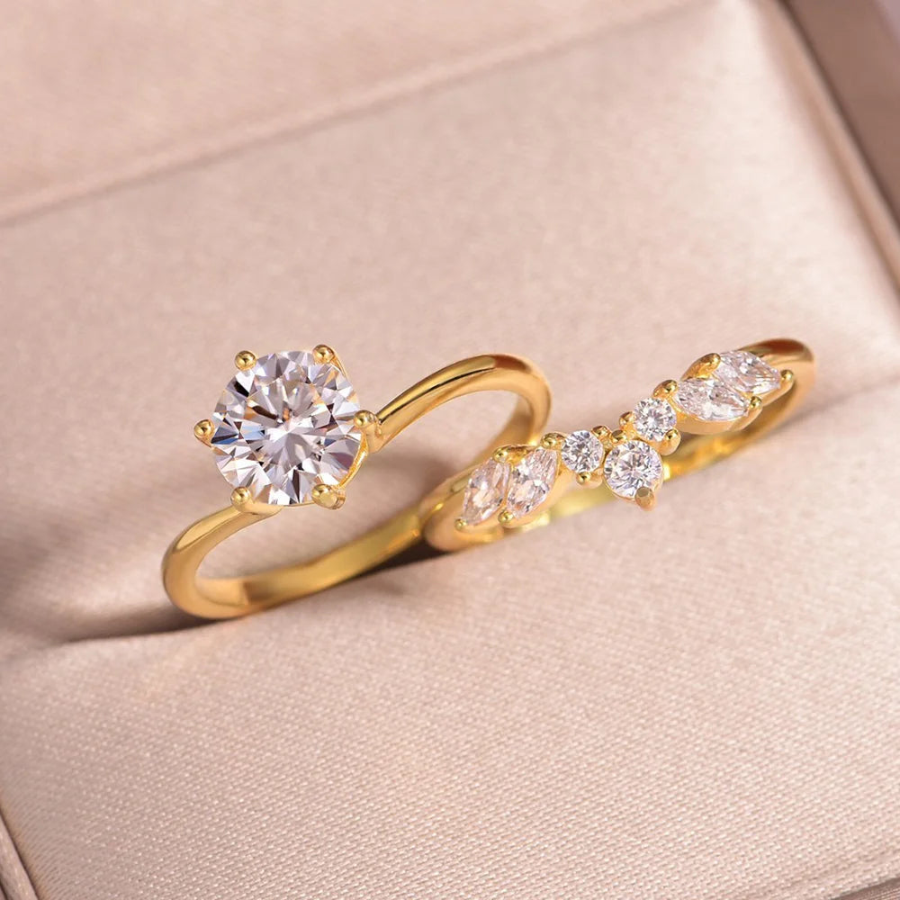 Sterling Silver Moissanite Ring Set D Color Round Cut Diamond Alternative for Women Jewelry