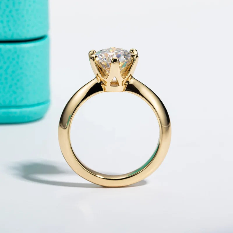 D Color Moissanite Engagement Ring – 3CT, Yellow Gold Plated 925 Sterling Silver, GRA Certified