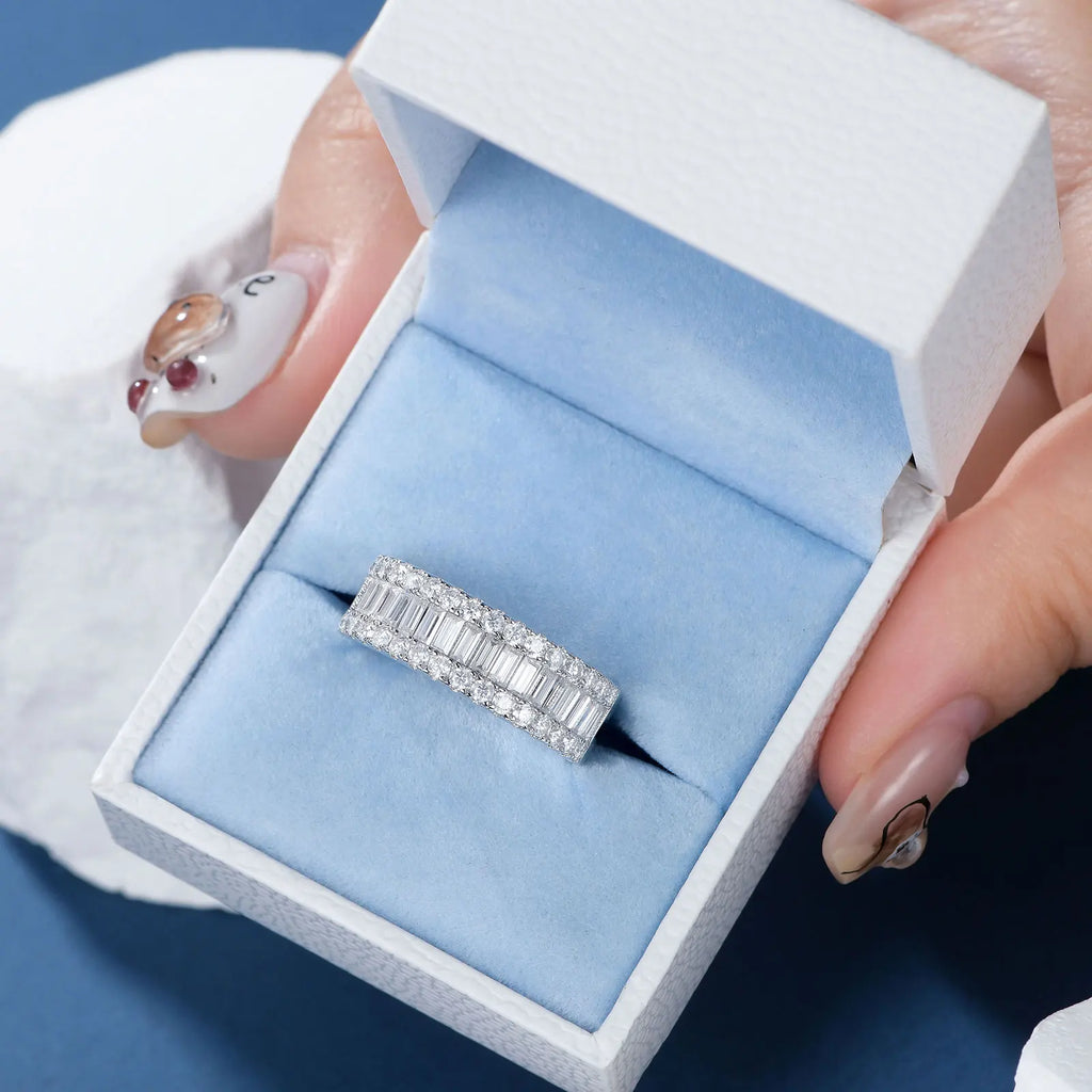 Newshe D Color Moissanite Half Eternity Wedding Band – 925 Sterling Silver Setting