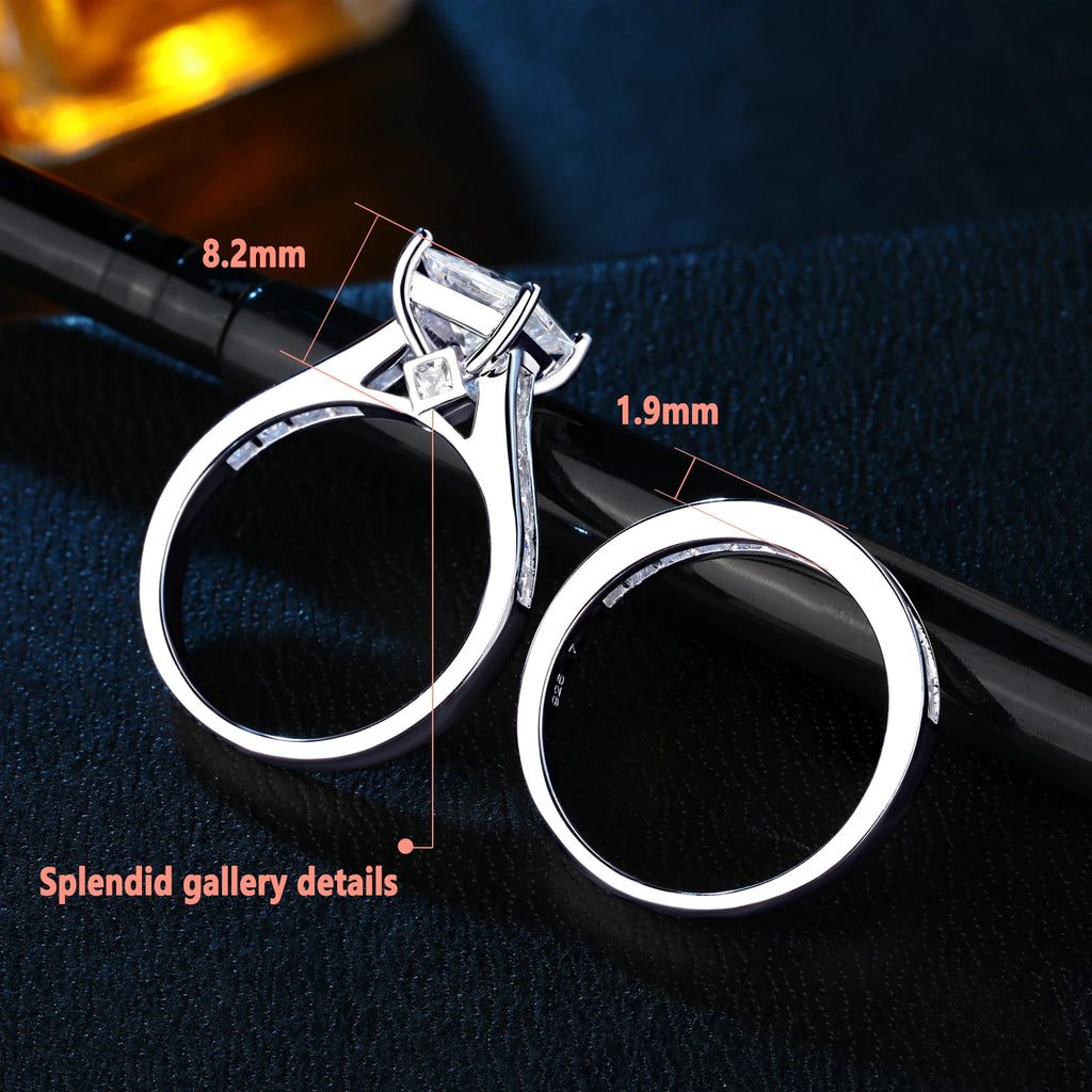Newshe Classic 2-Piece Wedding Ring Set – 7x7mm Princess Cut AAAAA Zircon in 925 Sterling Silver