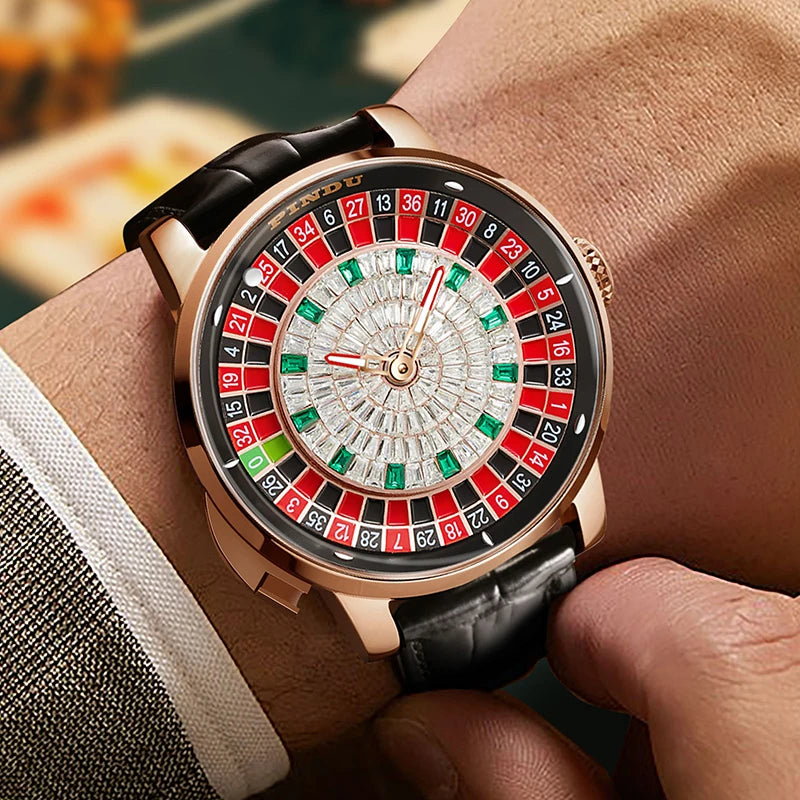 Mechanical Roulette Dial Watch | Interactive Elegance with Diamond Detail by PINDU - RoyElite