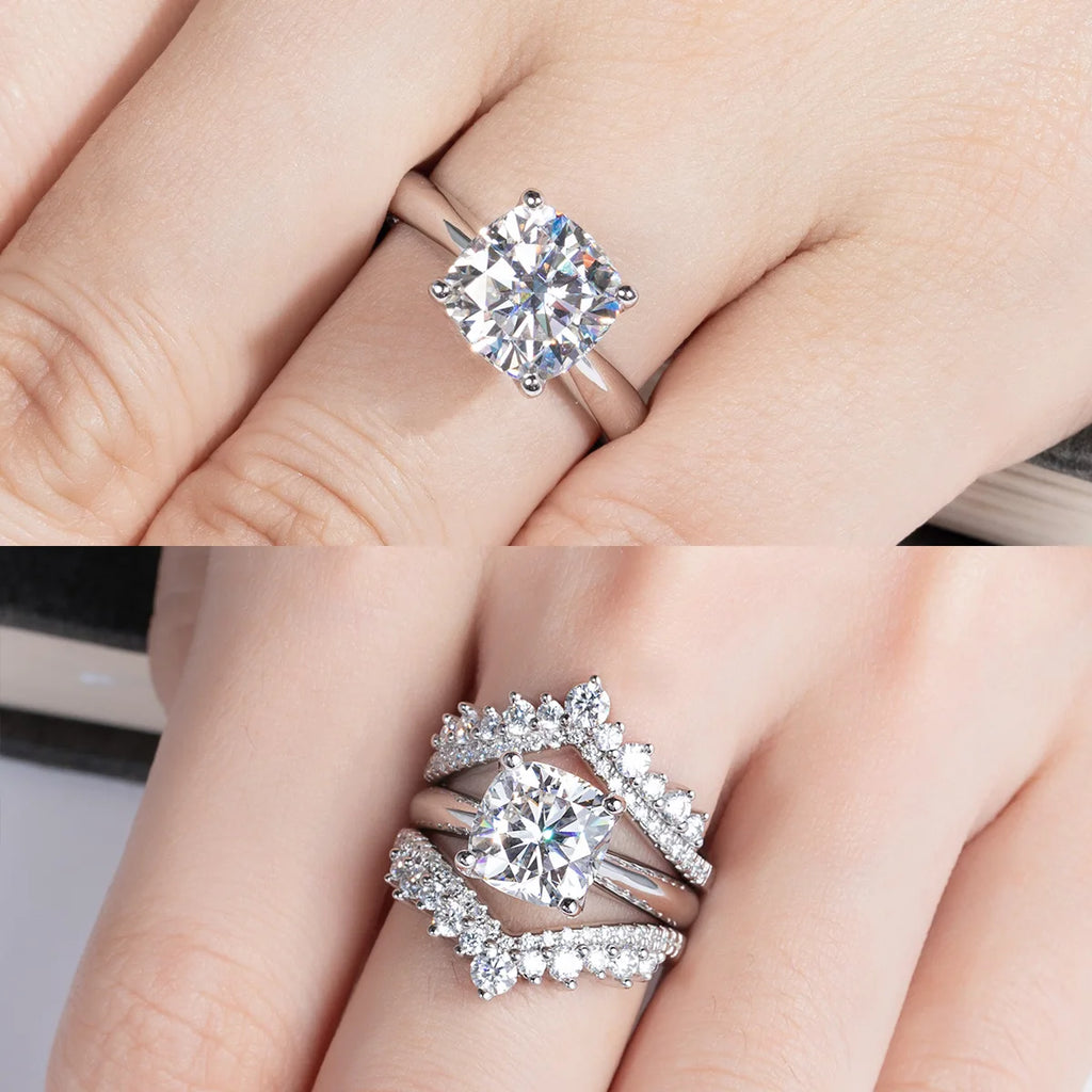 Women’s Cushion Cut Moissanite Engagement Ring 3.5 Carat Sterling Silver Wedding Jewelry