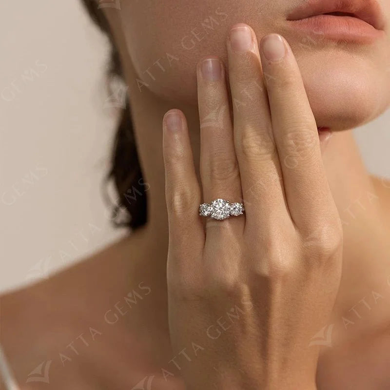 18K White Gold Plated 925 Sterling Silver 4ct Round Cut Moissanite Engagement Ring