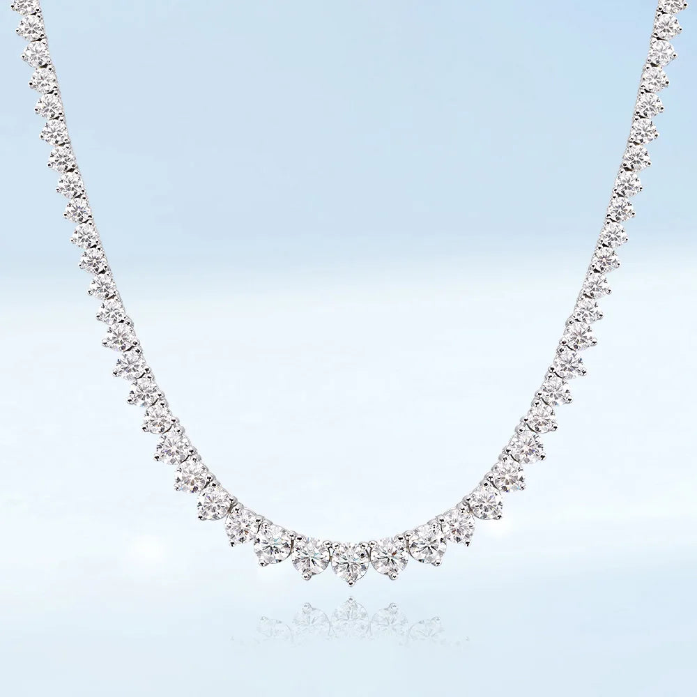 Women’s Moissanite Tennis Necklace Sparkling D Color Sterling Silver Gradient Chain