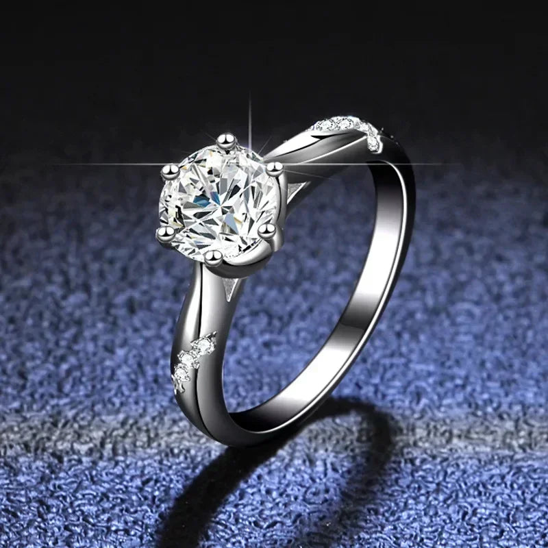 Platinum Moissanite Engagement Ring Six Claw Round Cut Diamond Design for Women Fine Jewelry