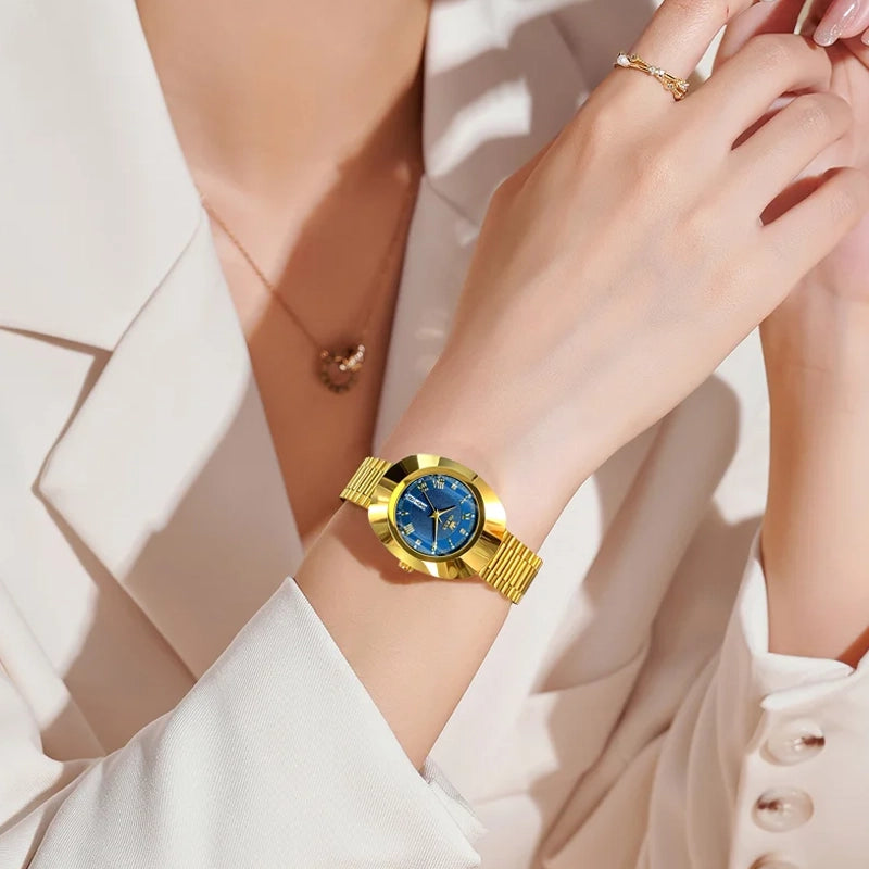 Women’s 44MM Luxury Quartz Watch Roman Numeral Dial Auto Date Push Clasp Water Resistant