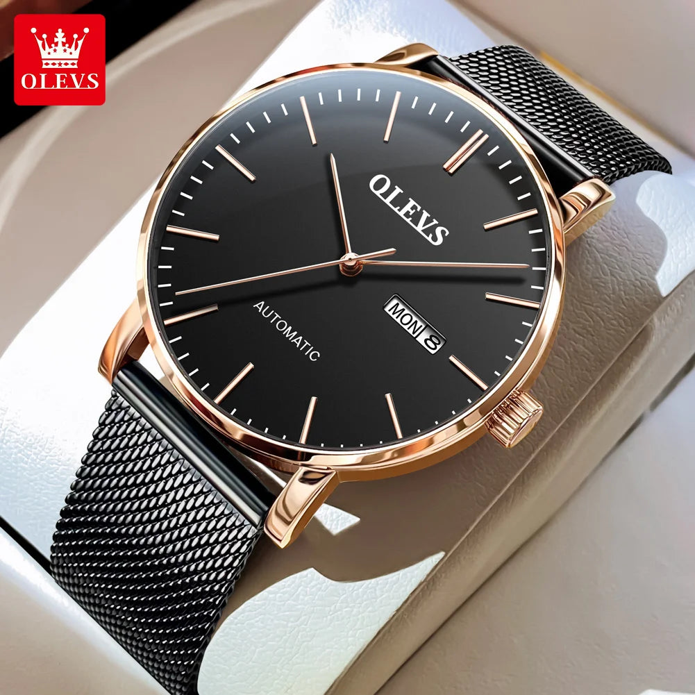 OLEVS Men's Watches Casual Automatic Mechanical Watches for Men Waterproof Day-Date Stainless Steel Bracelet Men for Gifts 5882