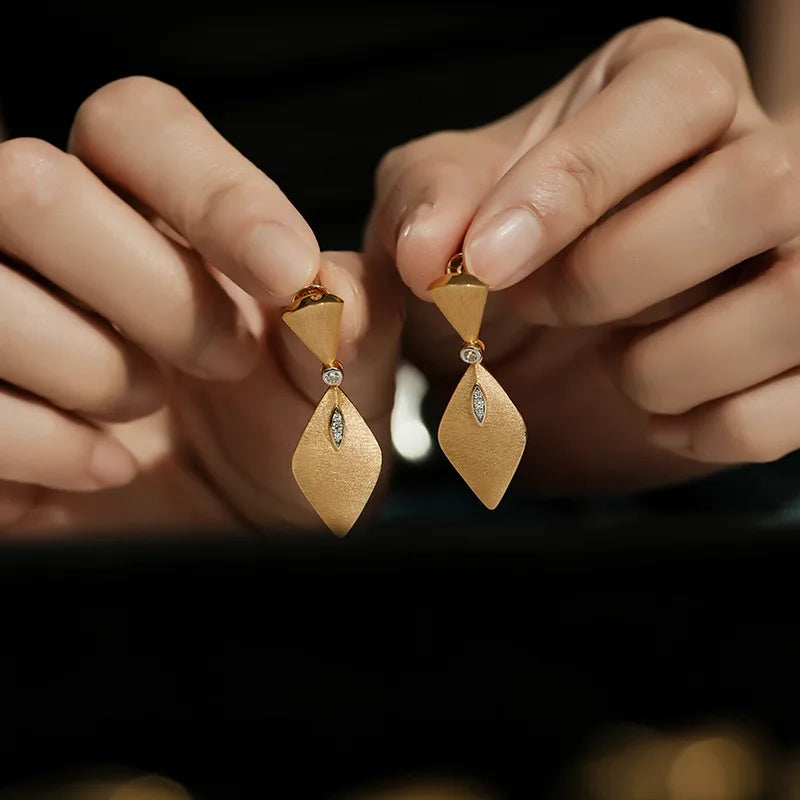 XCL French Retro Geometric Stud Earrings – Electroplated K Gold Design