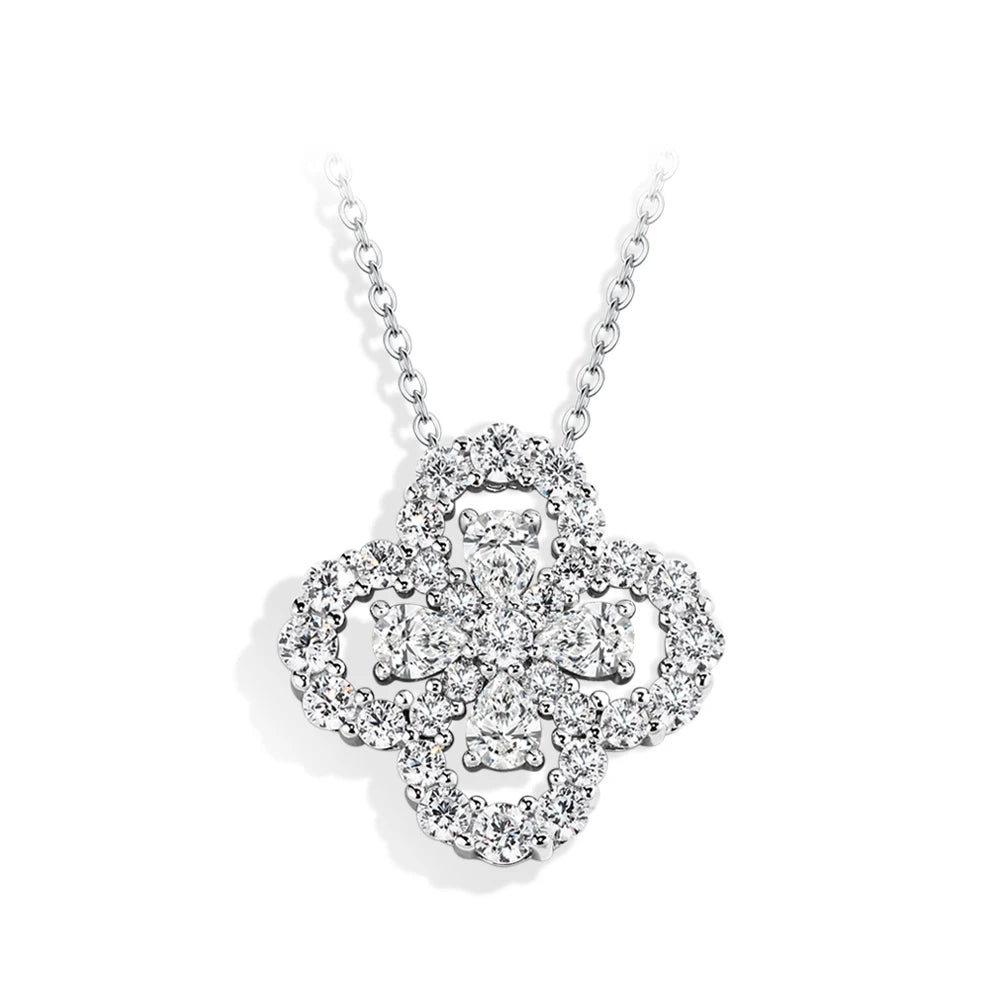 Women’s Moissanite Sterling Silver Clover Pendant Necklace White Gold Luxury Jewelry Gift
