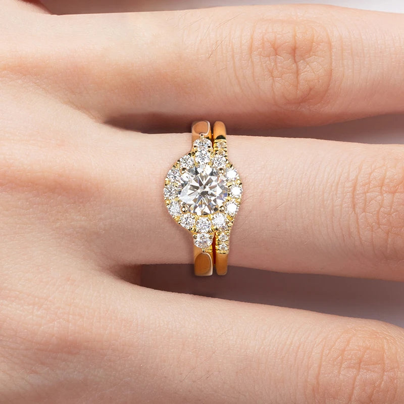 Moissanite Engagement Ring Set – 1 Carat, Gold Color 925 Sterling Silver for Women