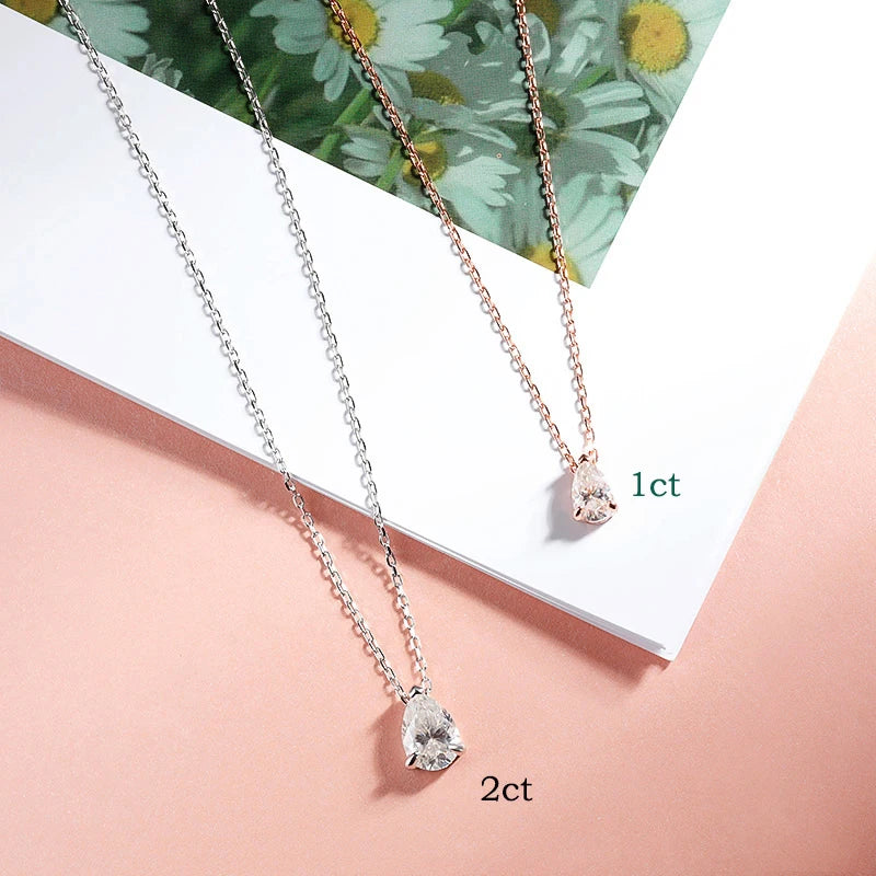 Smyoue Pear Cut D VVS1 Moissanite Necklace – 18K White Gold Plated Sterling Silver Pendant