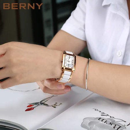 BERNY Women Watch Quartz Ceramic Bracelet Butterfly Buckle Waterproof Fashion Gold Female Clock Relogio Feminino Birthday Gift - RoyElite