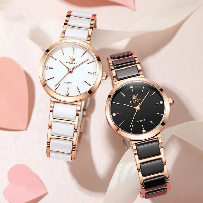 Women's Luxury Quartz Watch 30mm Stainless Steel Ceramic Bracelet Date Water Resistance