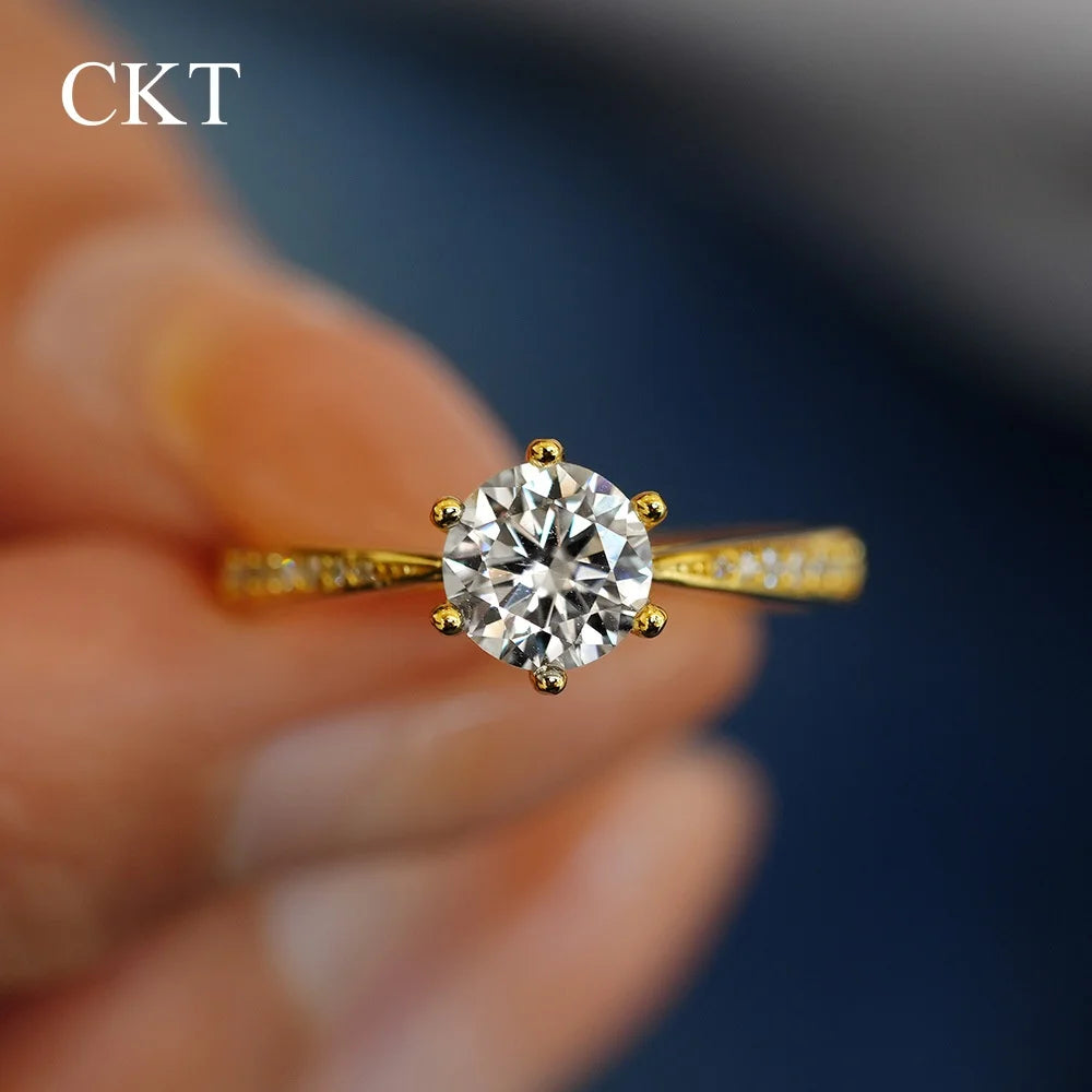 CKT 1CT Moissanite Ring – 100% Real 18K Gold, Luxury Wedding Jewelry for Women