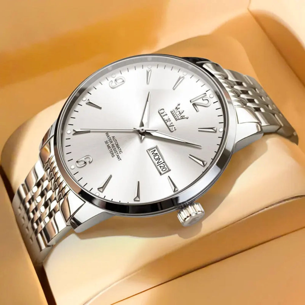 Men's Automatic Mechanical Watch Stainless Steel Luminous Dial Date Display Water Resistant