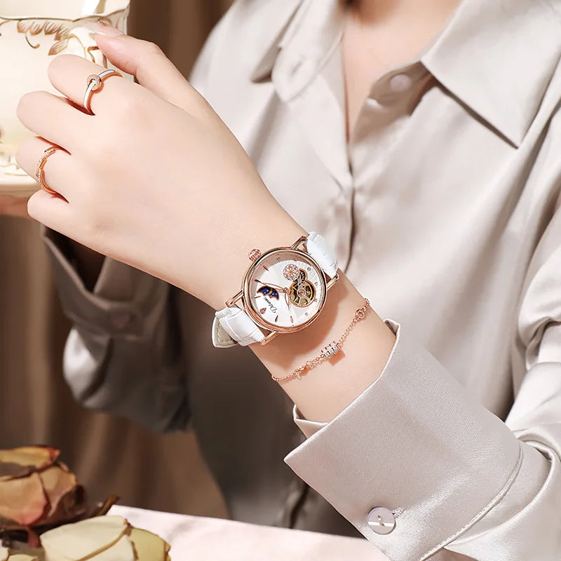 Rotatable Flowers Female Watch Women Top Brand Luxury Fashion Moon Phase Waterproof Lady Automatic Mechanical Watches Reloj