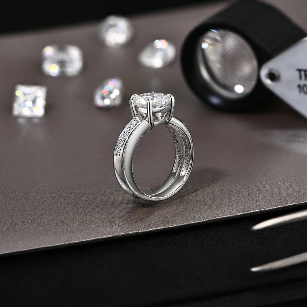 18K Gold Plated 3 Carat Moissanite Engagement Ring 925 Sterling Silver Round Cut Wedding Jewelry