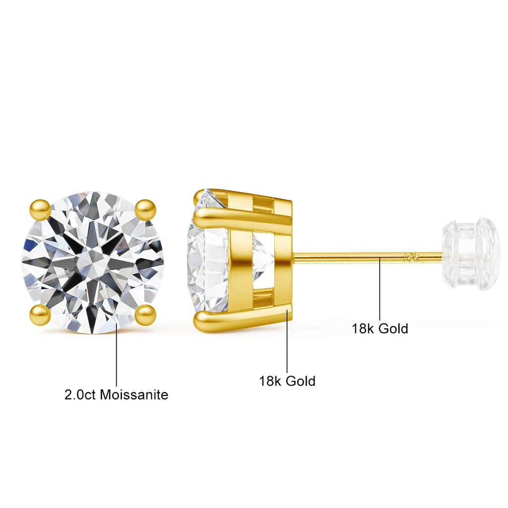 Elegant raft Jewelry D Color Moissanite Stud Earrings – 18K Gold Setting