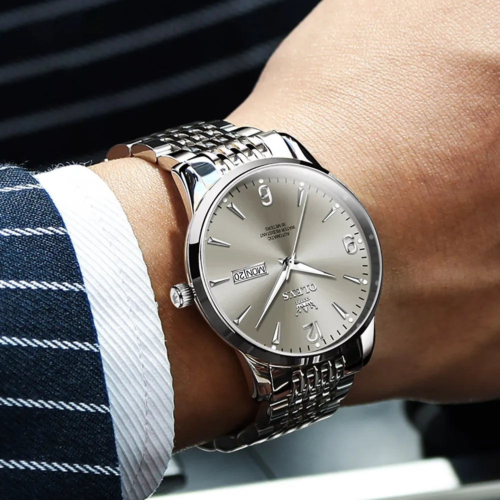 Men's Automatic Mechanical Watch Stainless Steel Luminous Dial Date Display Water Resistant