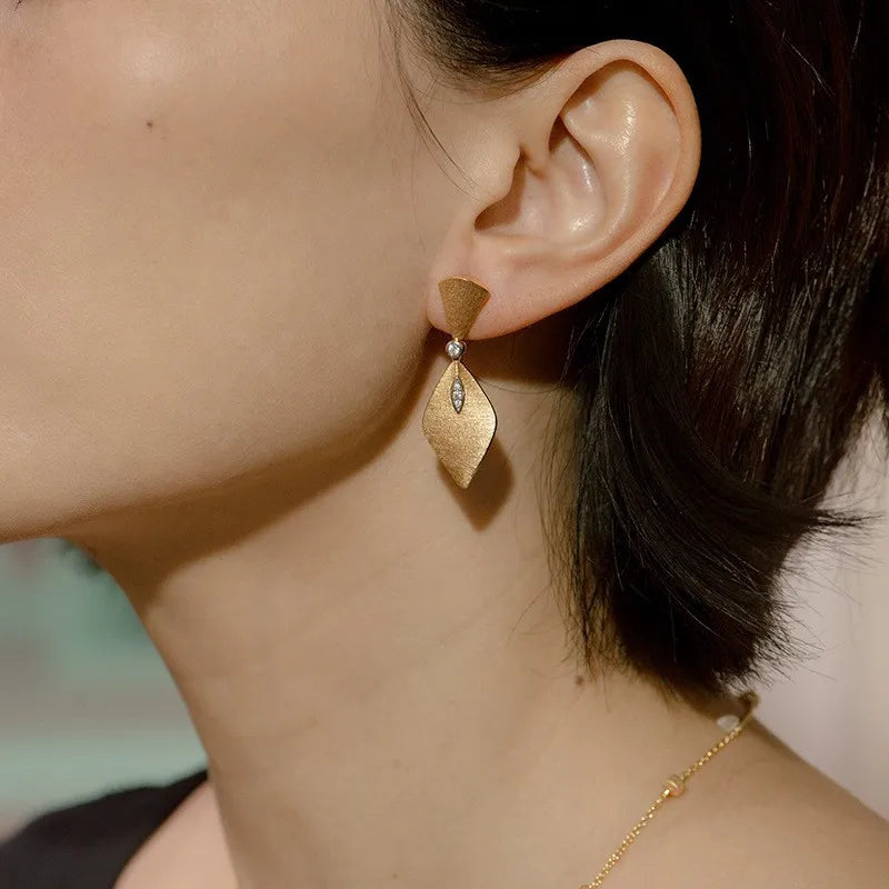XCL French Retro Geometric Stud Earrings – Electroplated K Gold Design
