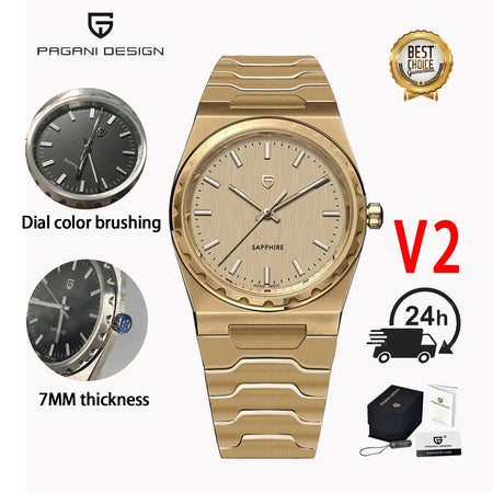 PAGANI DESIGN 2025 new 37MM VJ21 men's quartz watch sapphire stainless steel waterproof 10Bar thin 7MM luminous C3 reloj hombre - RoyElite