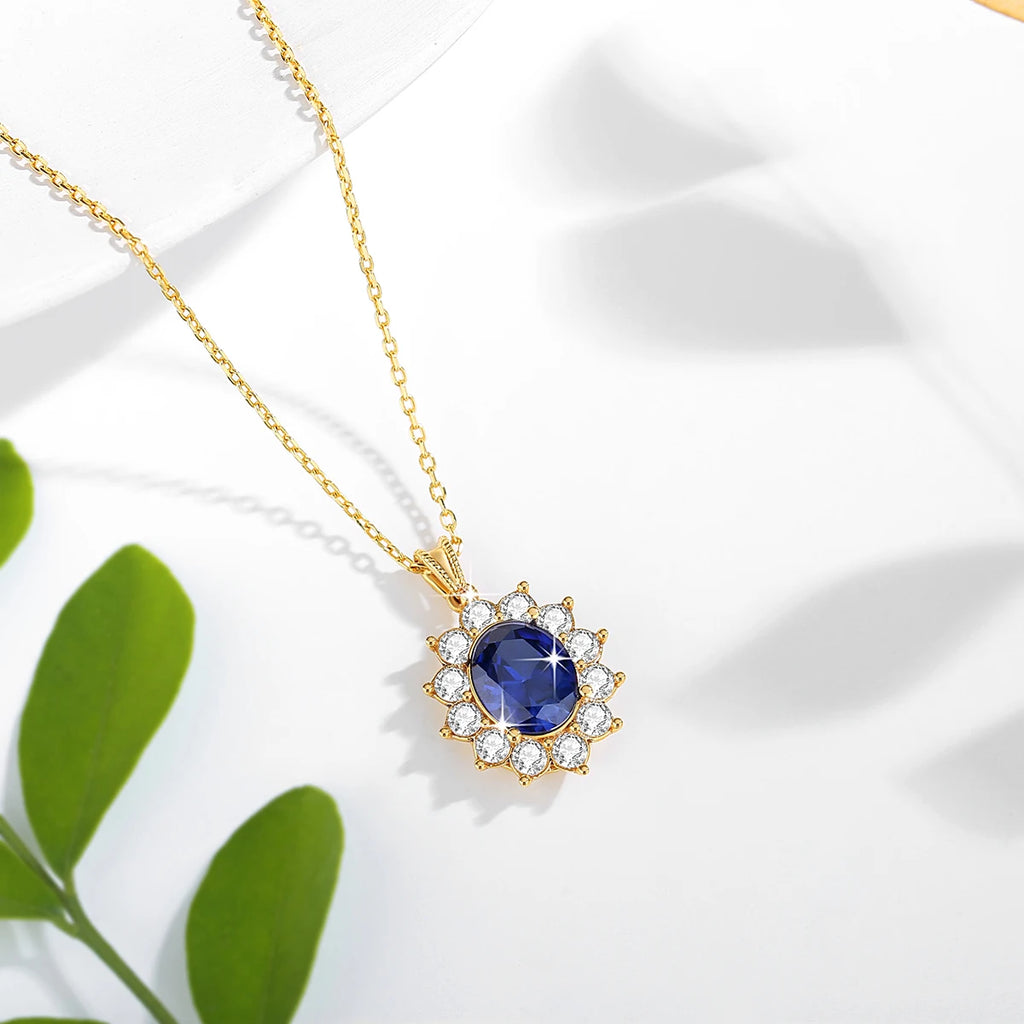 Szjinao Elegant Oval-Cut Synthetic Sapphire Pendant Necklace – 18K Gold Women’s Jewelry