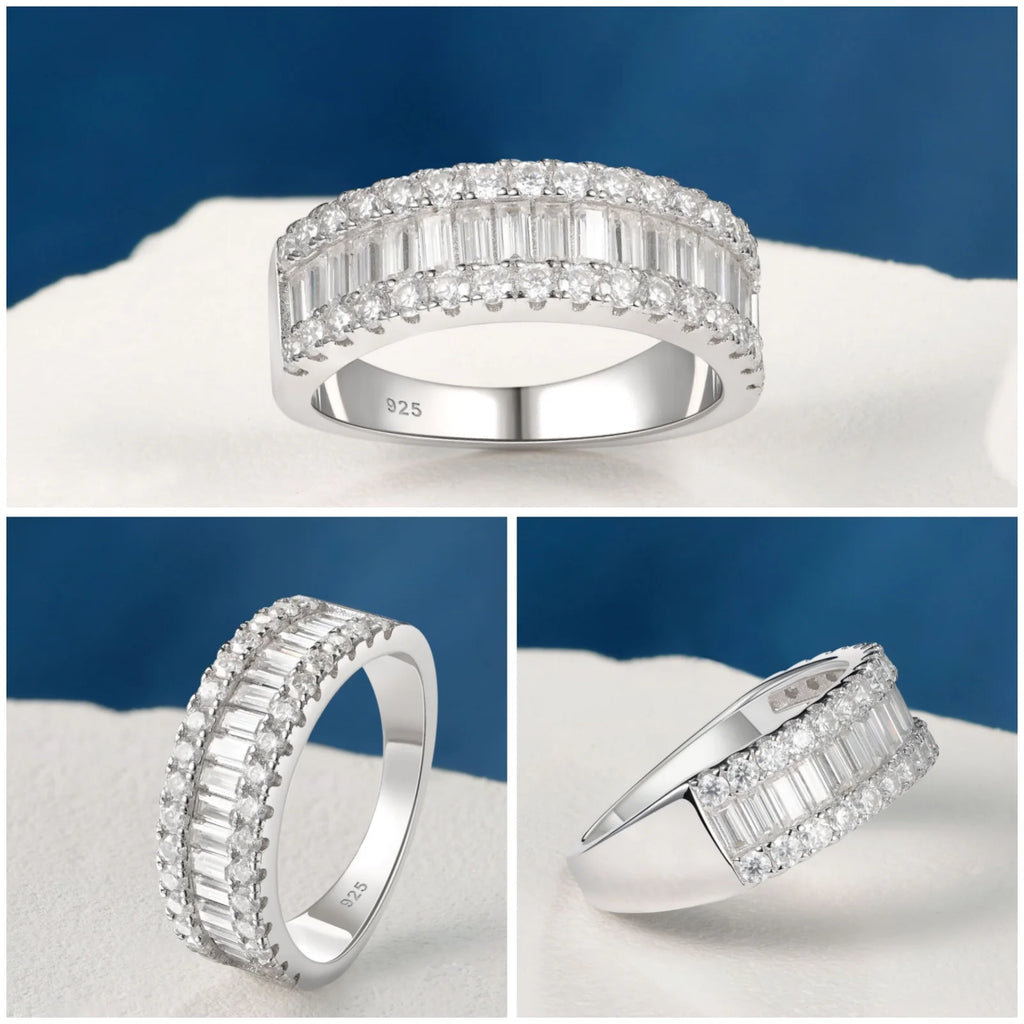 Newshe D Color Moissanite Half Eternity Wedding Band – 925 Sterling Silver Setting